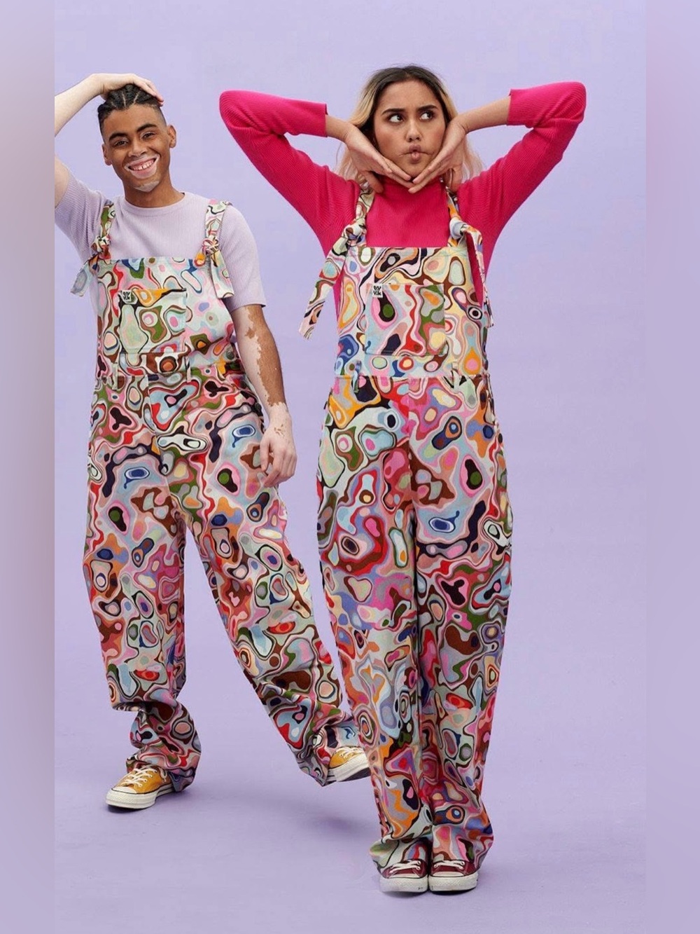Lucy & Yak Easton Cotton Dungarees with Olivia Rose marbled print - Picture 3 of 9